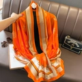 Sciarpa di seta arancione e beige con stampa nautica e ancore per la protezione solare - Stile Arancione (F-88-1-Arancione)