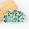 Pinza per capelli a semicerchio da 8 cm con motivo di limoni e piastrelle blu - D13-1-15 Piastrella al Limone Mediterranea