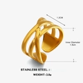 Anillo abierto minimalista de acero inoxidable chapado en oro 18K con diseño de líneas en X - Talla 7 (Ajustable) / Dorado