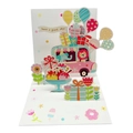 3D pop-up birthday card featuring a cute pink cartoon animal bus and colorful gifts - Happy Journey
