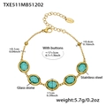 PVD gold plated stainless steel bracelet with five oval green faceted glass stones - Gold Bracelet - Light Green Glass Stone