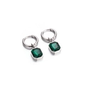French style silver earrings featuring emerald green rectangular crystal pendants - Silver Green