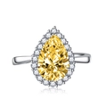 Anello con pietra gialla a goccia e alone di diamanti scintillanti su fascia d'argento - Aperto Regolabile / Zircone Giallo