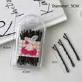 Pack of black wave bobby pins in a clear plastic storage box with cute bear labels - 4# Fruit Bear Wave Pins 30Pcs Box