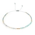 Handmade adjustable bracelet with light blue and white faceted beads and gold accents - Light Blue Rope/Light Blue White Faceted Bead/Gold Bead(BR0705)