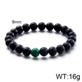 Elastic beaded bracelet with 8mm matte black stones and a green malachite accent bead - Matte Black Bead With Malachite (KB109630-Z) / 8mm