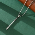 Macro view of silver rectangular pendant with vintage texture on a sleek box chain - Golden Hoop Stick Pendant