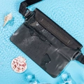 Waterproof large black phone dry bag with adjustable waist strap and water droplets - Black