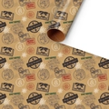 Vintage Christmas kraft wrapping paper featuring festive stamps and snowflakes - Christmas Bell