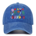 Washed denim baseball cap with Grandma floral embroidery and breathable cotton fabric - Adjustable / Dark Blue