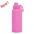 Rose pink 1L stainless steel sports bottle with matte finish and portable loop handle - Rose Red-Sports Style