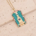 Macro detail of High Priestess Tarot necklace with colorful stones and turquoise enamel - 2# The High Priestess