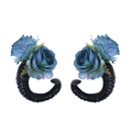 Gotische duivelshoorntjes haarspelden met blauwe rozen voor Halloween en cosplay - Lichtblauwe Roos Duivels Hoorn Haarspeld