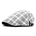 Classic black and white checkered newsboy hat with adjustable metal buckle on the side - One Size(Adjustable) / White Plaid