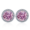 Pink moissanite stud earring in 925 sterling silver with a halo of white stones - 0.5ct / Pink
