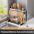 Multifunctional kitchen rack organizer with knife holder and cutting board stand in white - Stainless Steel Silver / Countertop