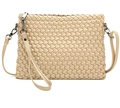 Detail of hand-woven beige texture with metallic hardware and detachable strap - Khaki