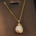 Golden tulip pendant necklace with white teardrop stone and pave zircon accents - Gold - White Magnolia Tulip