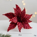 Deep red 25cm artificial poinsettia flower with glitter edges for Christmas decor - 25cm / Burgundy