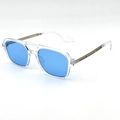 Retro pilot sunglasses featuring a transparent frame and blue lenses with double bridge - Transparent Silver Frame Blue Lens