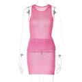 Mini abito in maglia rosa con texture metallizzata in lurex e taglio vogatore senza maniche - S / Rosa Rosso