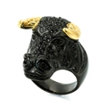 Retro bull head ring in black and gold finish with micro-pave black zircon stones - US 7 / Black Gold Rhinestone