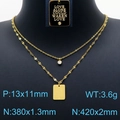 Collar dorado de doble capa con placa cuadrada grabada y eslabones de nariz de cerdo - Dorado