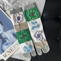 Japanese-style Tabi split-toe socks featuring green and beige jacquard flower patterns - 35-41 / Cartoon Small Flowers