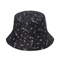 Black skull bucket hat featuring white celestial stars and meteor print pattern - Black Celestial Track Style(G)