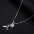 Silver dinosaur skeleton pendant on a box chain for men hip-hop style necklace - Dinosaur Skeleton Style (A006)