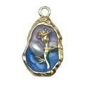 French retro enamel rose flower pendant with white pearl and gold alloy details - Purple Blue Pearl Rose Flower-22105