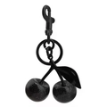 Black glitter cherry keychain with matching black metal clasp and leaf decoration - Black Cherry With Gun And Black Button
