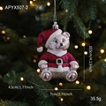Red glitter Christmas bear pendant in Santa outfit for tree decoration, 10.5cm height - Bear Style