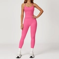 Ensemble de yoga sans couture rose avec débardeur côtelé et legging taille haute sport - S / Vest + Leggings - Rose Red