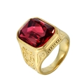 Anello punk da uomo in acciaio al titanio dorato con grande gemma rossa rettangolare - Oro Fucsia