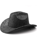 Chapeau de cowboy vintage gris foncé avec texture craquelée et large bord style fedora - M(56-58cm) / Texture Noire