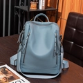 Zaino da donna alla moda in pelle PU blu-grigio con cerniere a nappa e grande capacità - Blu