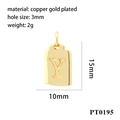 Detailed view of rectangular copper gold plated pendant featuring an engraved letter Y - Letter Y