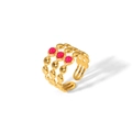 Detail of 18k gold-plated triple-layer ring featuring three pink stones and bead edges - Rose Red Gemstone Style (TR4159-PR)