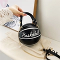 Chic black basketball-shaped crossbody bag with white embroidery and gold chain strap - Basketball / Black