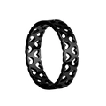 Detail view of black heart hollowed-out ring made of premium polished stainless steel - US 6 / Black