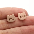 Minimalist cat-shaped rose gold stud earrings featuring a hollow heart-shaped nose design - Rose Gold Cat (661)