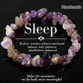 Macro detail of handmade amethyst crystal elastic bracelet for healing and sleep - Amethyst