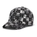 Detail of sequins on checkered tweed baseball cap with silver metallic finish texture - One Size / Black