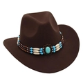 Dark brown felt cowboy hat with turquoise beads and western bohemian style brim - One Size / Coffee Cowboy (Bead Band)