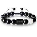 Détail du bracelet Balance avec perles d'agate noire et cordon tressé réglable noir - Balance