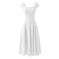 Detail of white square neck dress with short sleeves and smooth high-quality fabric texture - XS / White
