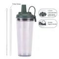 Green double-layer straw cup with 1.2cm wide straw and magnetic handle, includes brush - 24oz / Moss Green