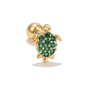Golden turtle stud earring with green zircon shell and stainless steel ball back closure - Sea Turtle