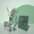 Dark green minimalist desktop USB fan with square design and matte plastic finish - Blackish Green